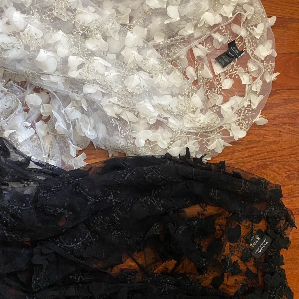 Tahari Drape Shawl 3D Petal Floral Black White